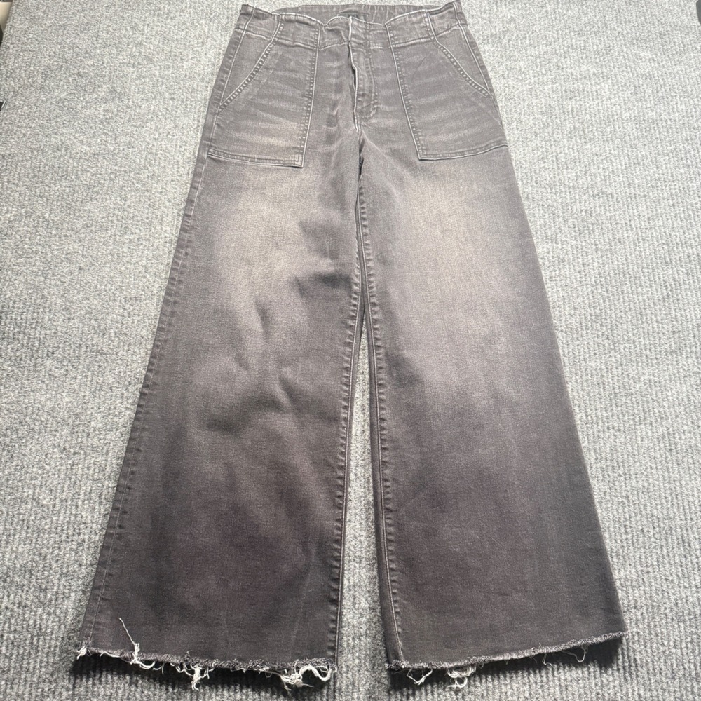 Kut From The Kloth Meg Wide Leg Jeans Womens 4 Black High Rise Distressed Boho